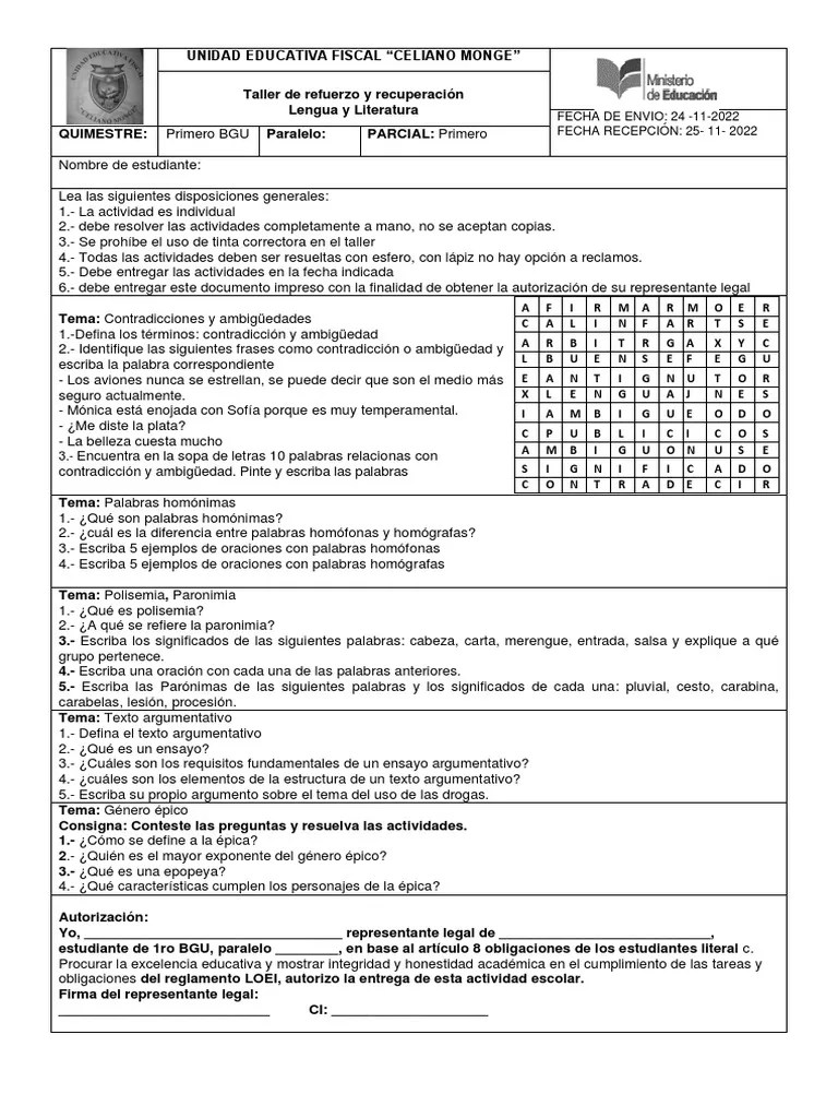 Refuerzo De Parcial 1 Para 1ro BGU | PDF