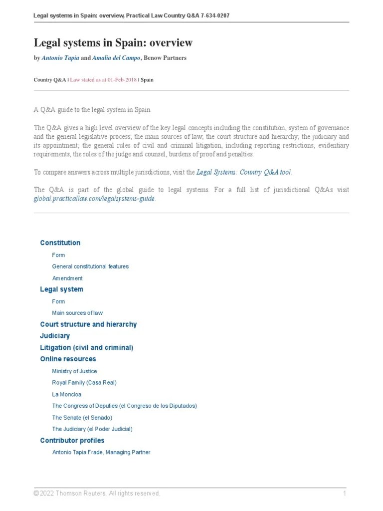 Legal Systems In Spain Overview | PDF | Evidence (Law) | Trials