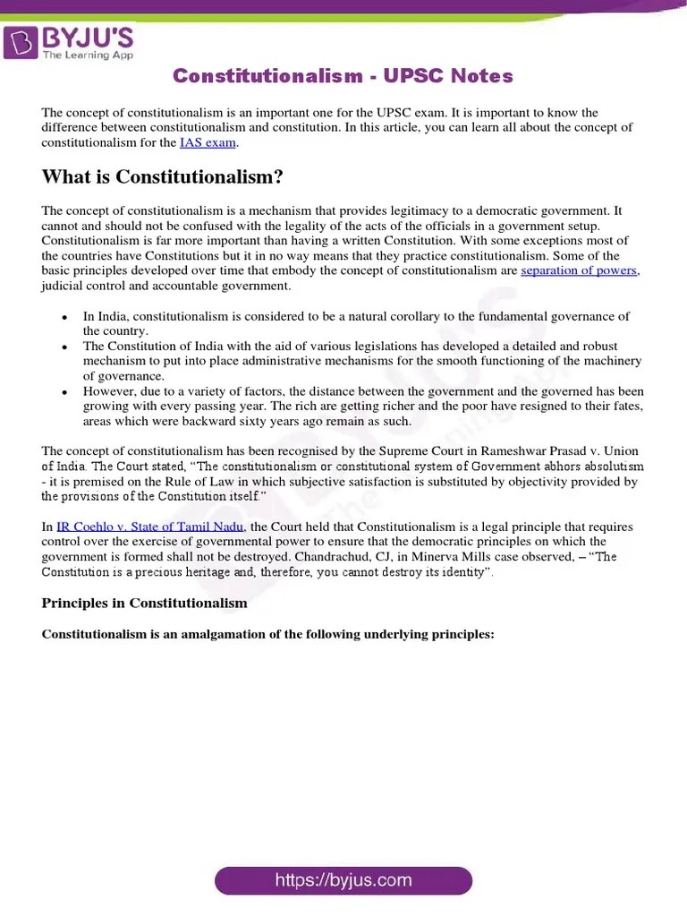 Constitutionalism UPSC | PDF | Rule Of Law | Separation Of Powers