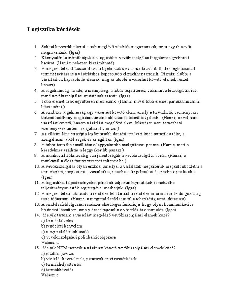 Logisztika Anyag | PDF