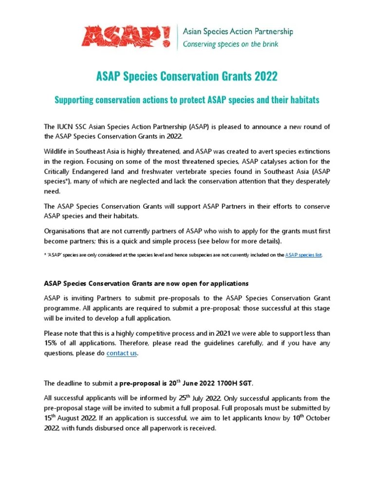ASAP Species Conservation Grants 2022 Application Guidelines | PDF