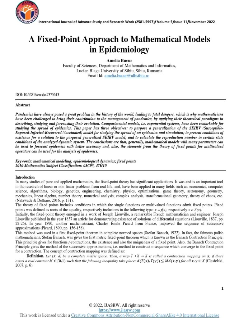 A Fixed Point Approach To Mathematical Models In Epidemiology | PDF ...
