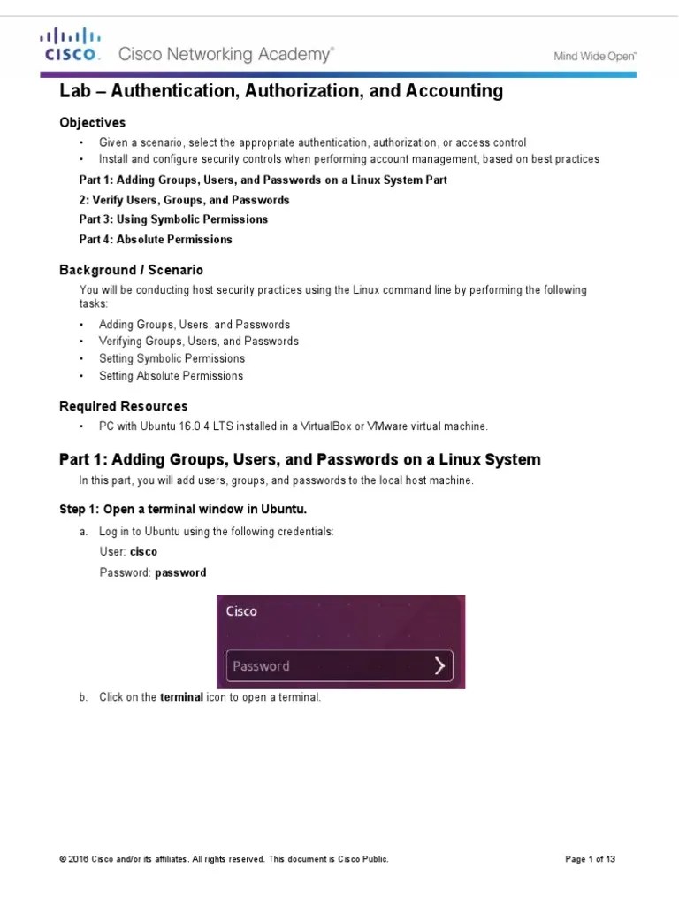 2.5.2.5 Lab - Authentication Authorization Accounting | PDF | Superuser ...