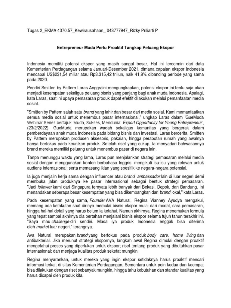 Tugas 2 - EKMA 4370.57 - Kewirausahaan - 043777947 - Rizky Priliarti P ...