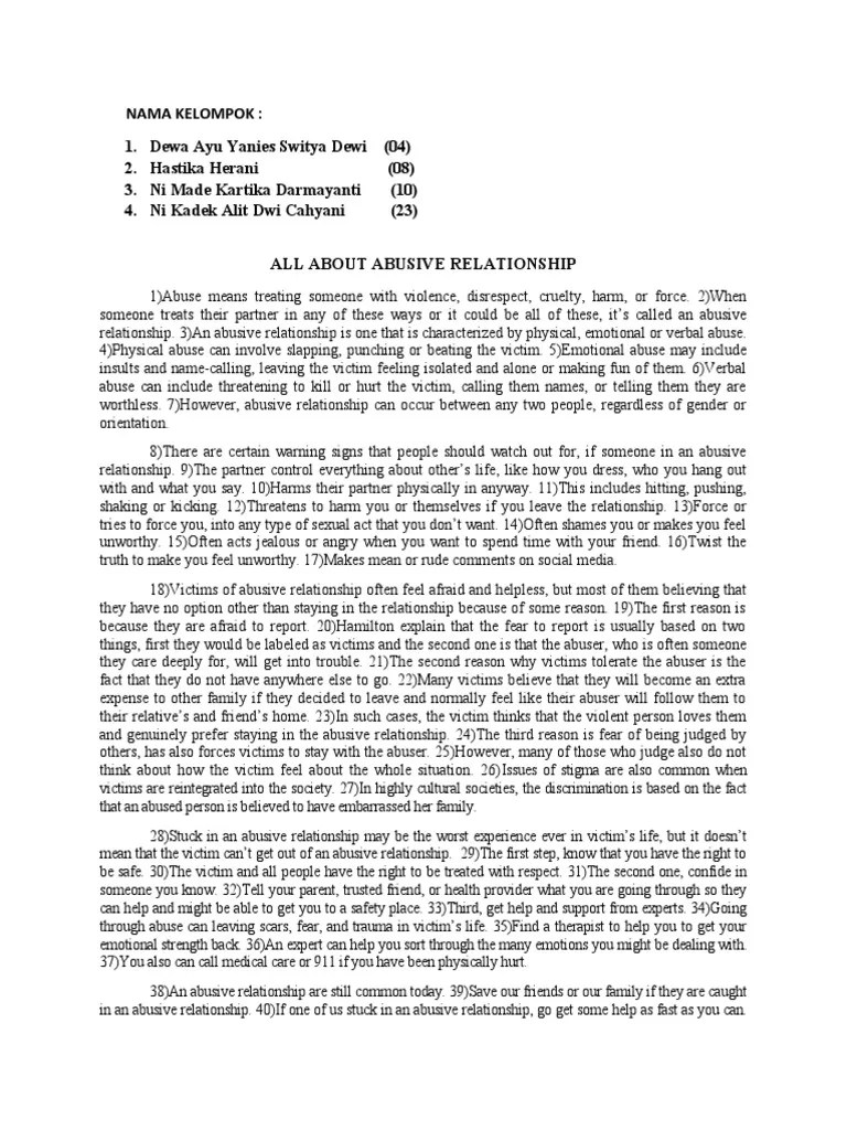 All About Abusive Relationship | PDF | Domestic Violence | Violence