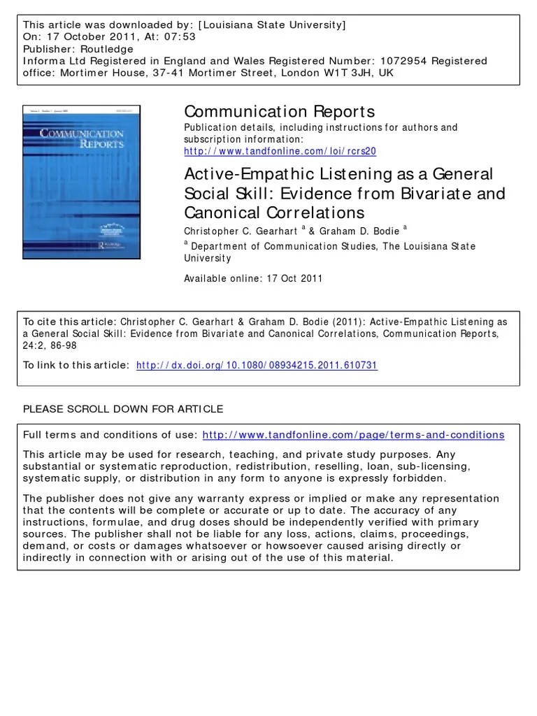 Active-Empathic Listening As A General S | PDF | Empathy | Nonverbal Communication