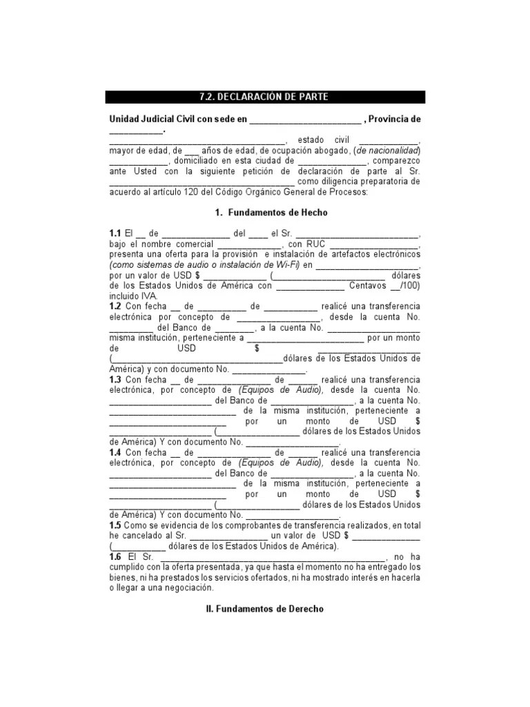 Declaración De Parte | Descargar Gratis PDF | Demanda Judicial | Ley Procesal