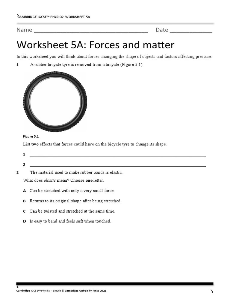 Igcse Physics 3ed TR Ws 5a | PDF | Pressure | Force