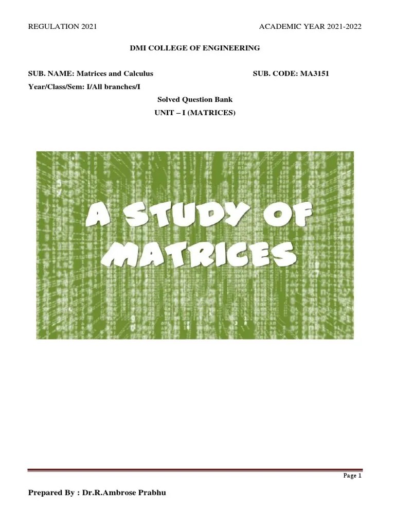 Matrix - Solved | PDF | Eigenvalues And Eigenvectors | Matrix (Mathematics)