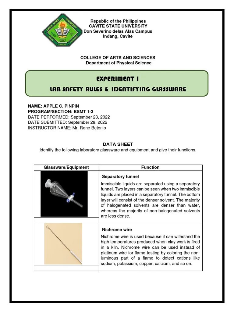 Experiment 1 - Data Sheet | PDF | Materials | Physical Sciences
