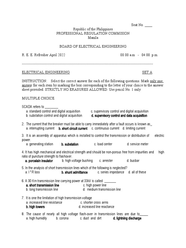 Apr 2022 EE Board Exam Refresher Part1 | PDF | Electric Power ...