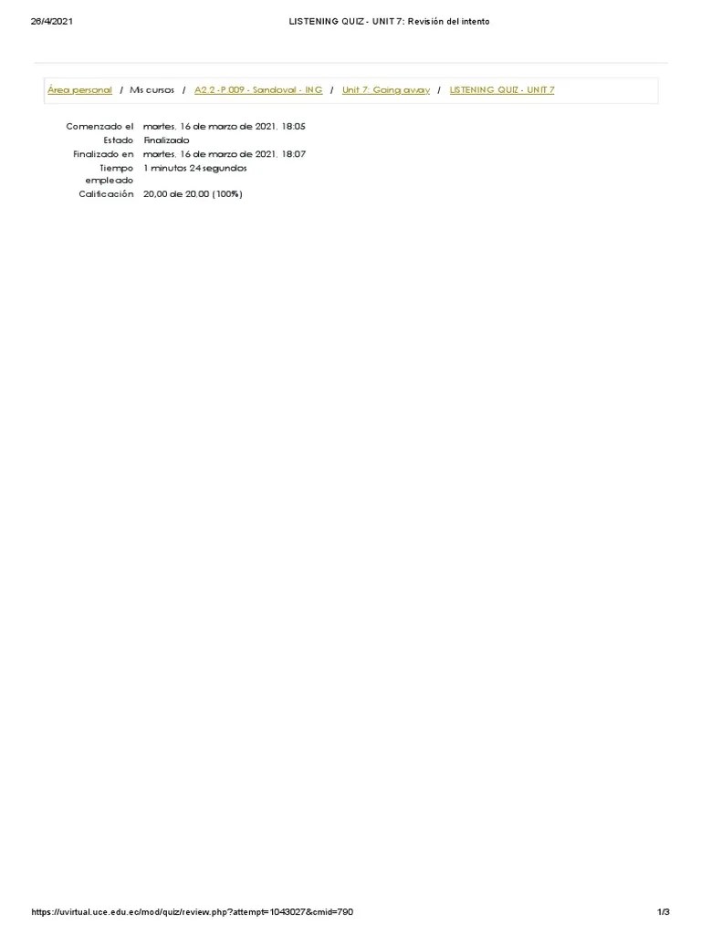 Cambridge Listening Quiz - Unit 7 | PDF