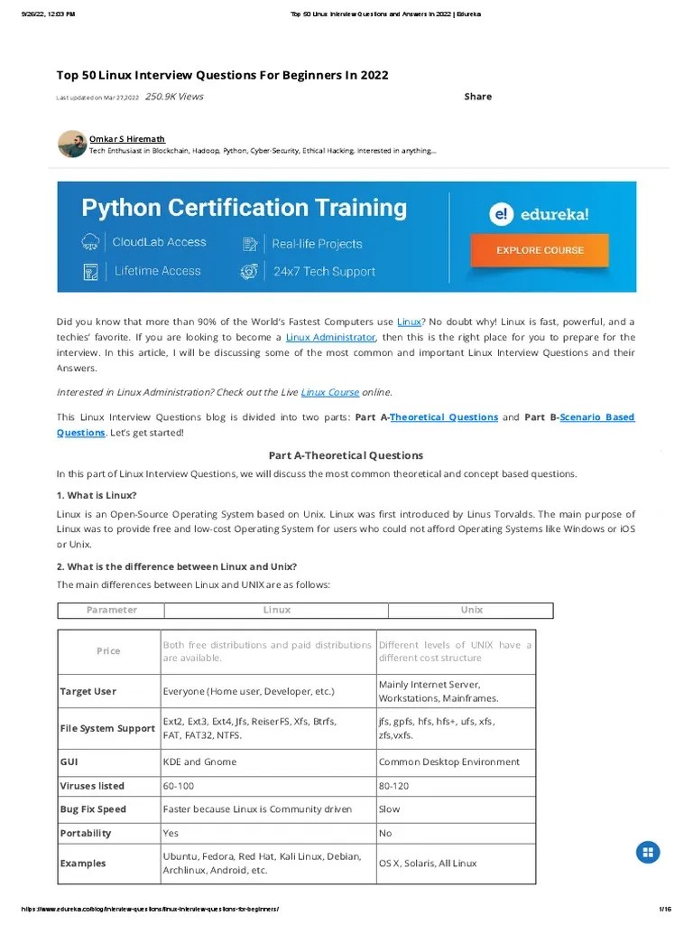 Top 50 Linux Interview Questions And Answers In 2022 - Edureka | PDF ...