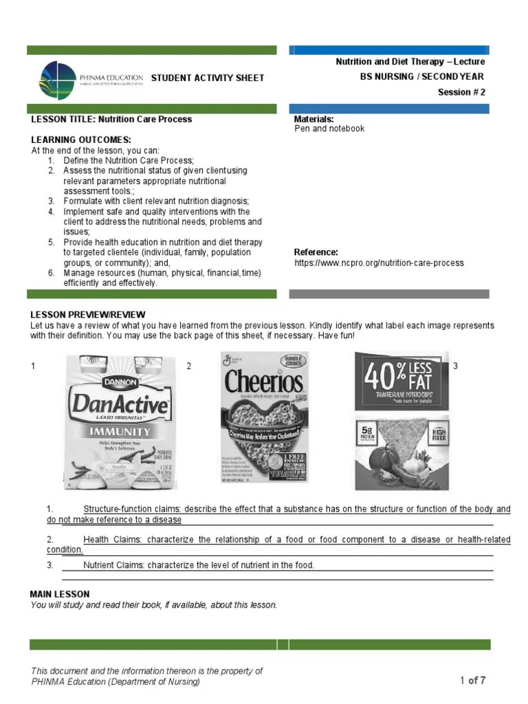 Session #2 SAS - Nutrition (Lecture) | PDF | Medical Diagnosis | Dietitian