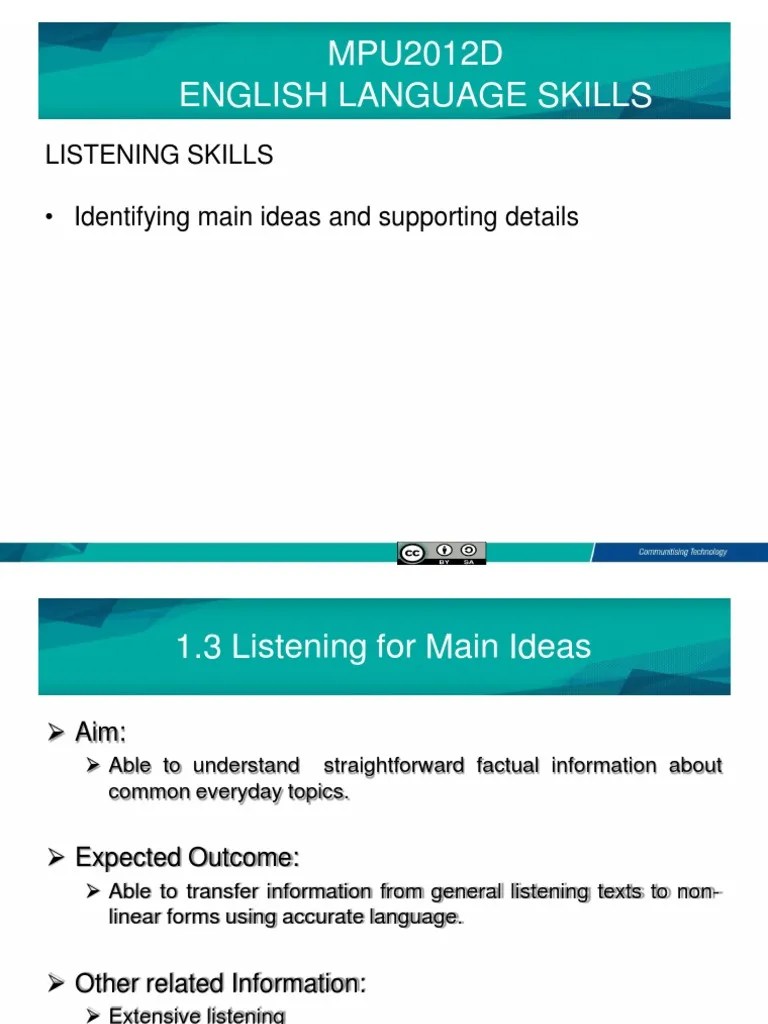 M1 - Listening For Main Ideas | PDF | Information | Psycholinguistics