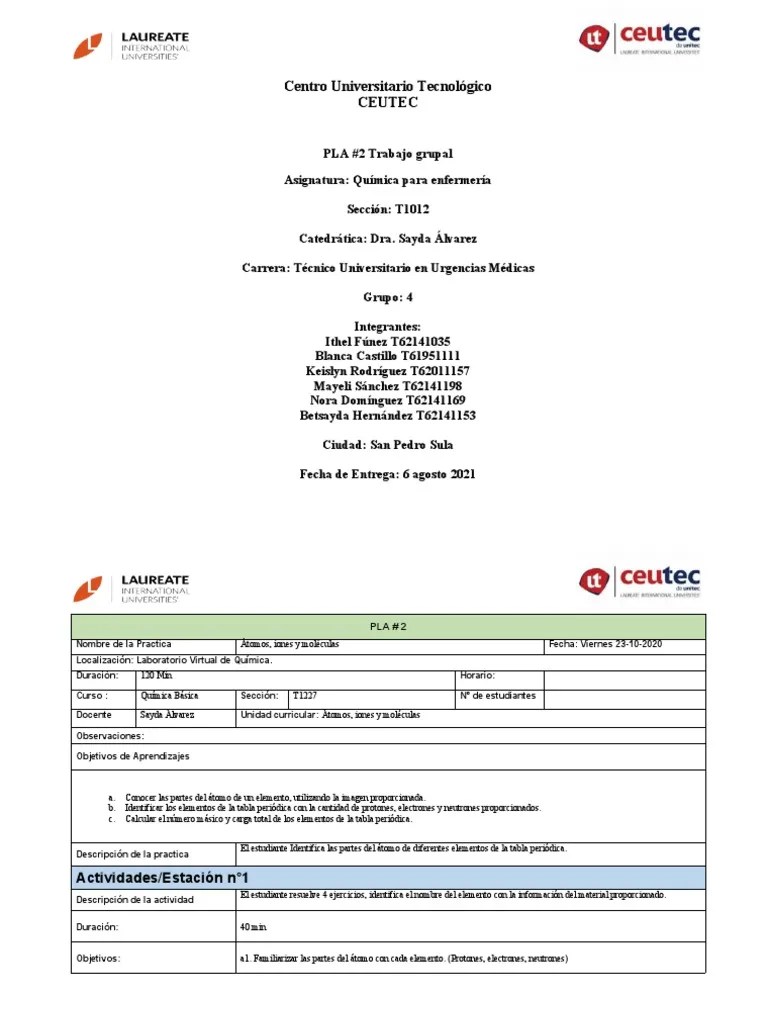 Pla 2 Atomos, Iones Y Moleculas | PDF | Protón | Química