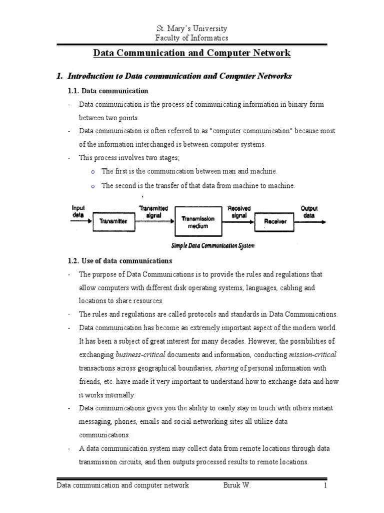 Data Communication And Computer Network Chapter 1 | PDF | Transmission ...