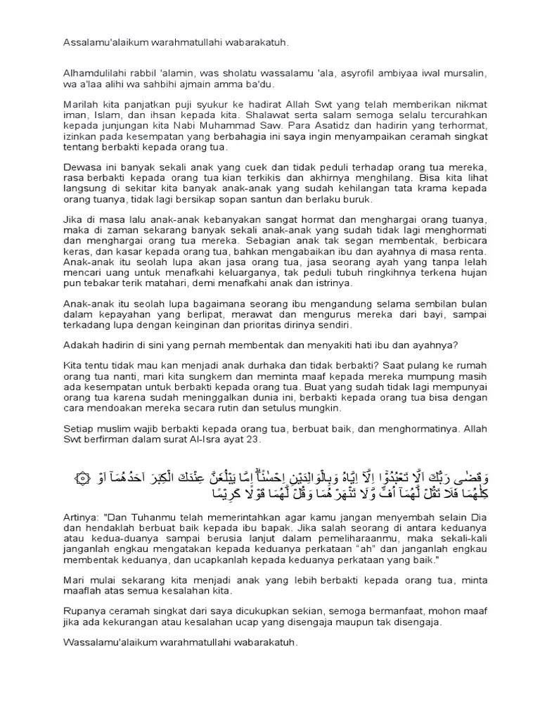 Ceramah Singkat Berbakti Kepada Orang Tua | PDF