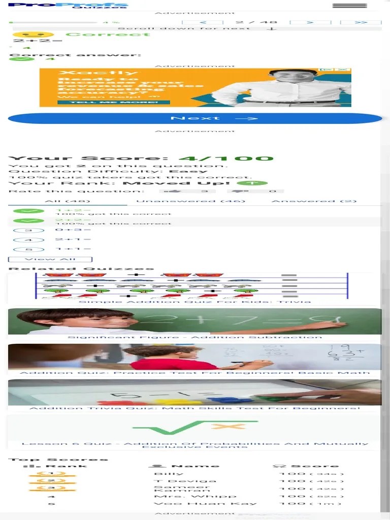 Addition Test A Quiz To Test Your Math Skills! - Question 1 | PDF