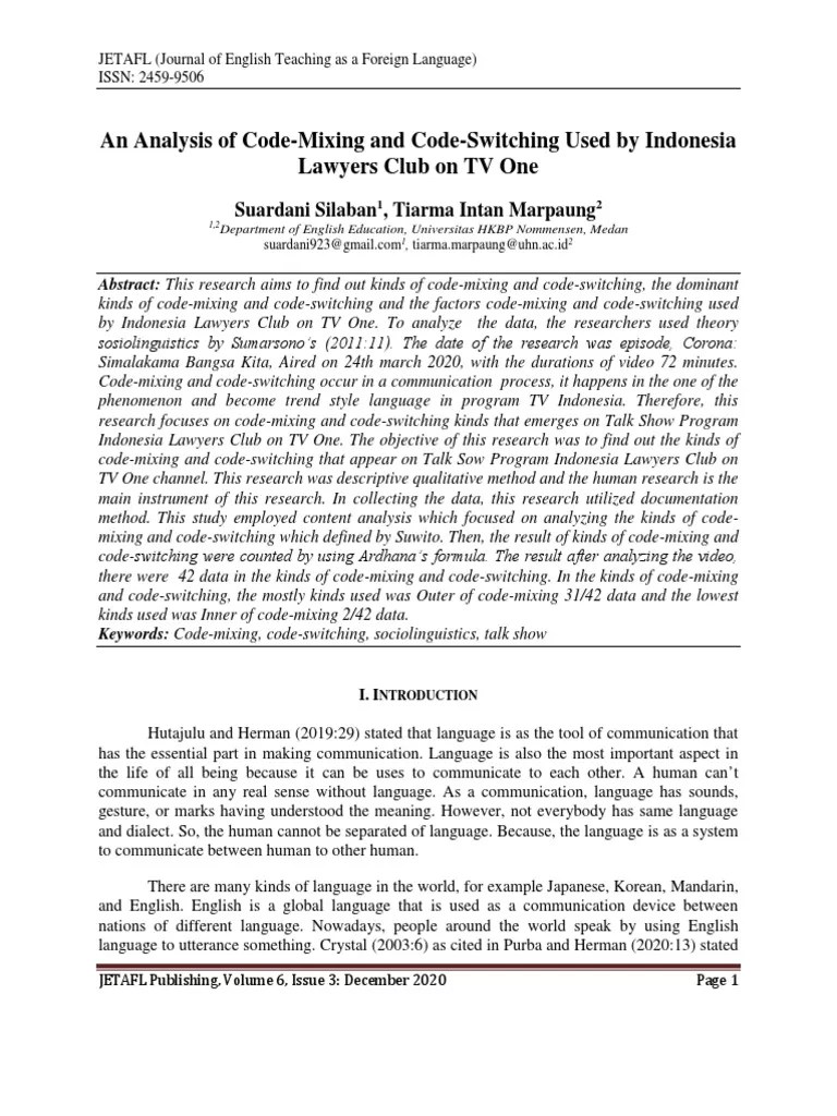 An Analysis Of Code-Mixing And Code-Switching Used By Indonesia Lawyers ...