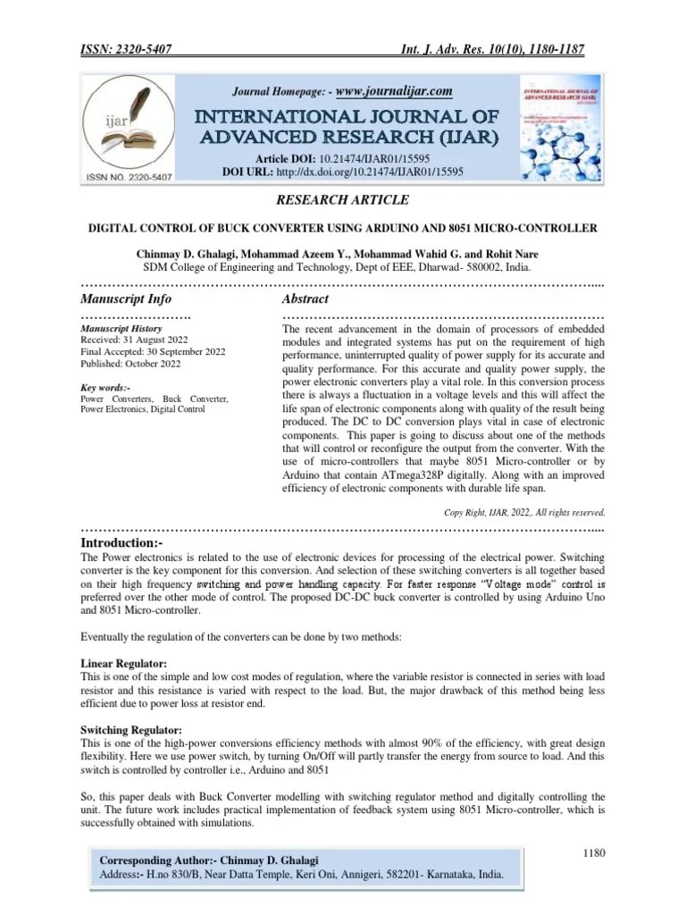 Digital Control Of Buck Converter Using Arduino And 8051 Micro ...