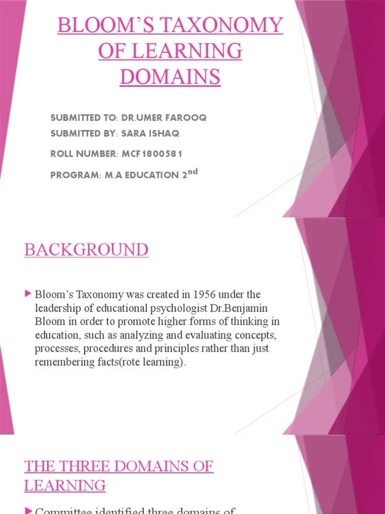 Bloom's Taxonomy Of Learning Domains | Download Free PDF | Learning ...