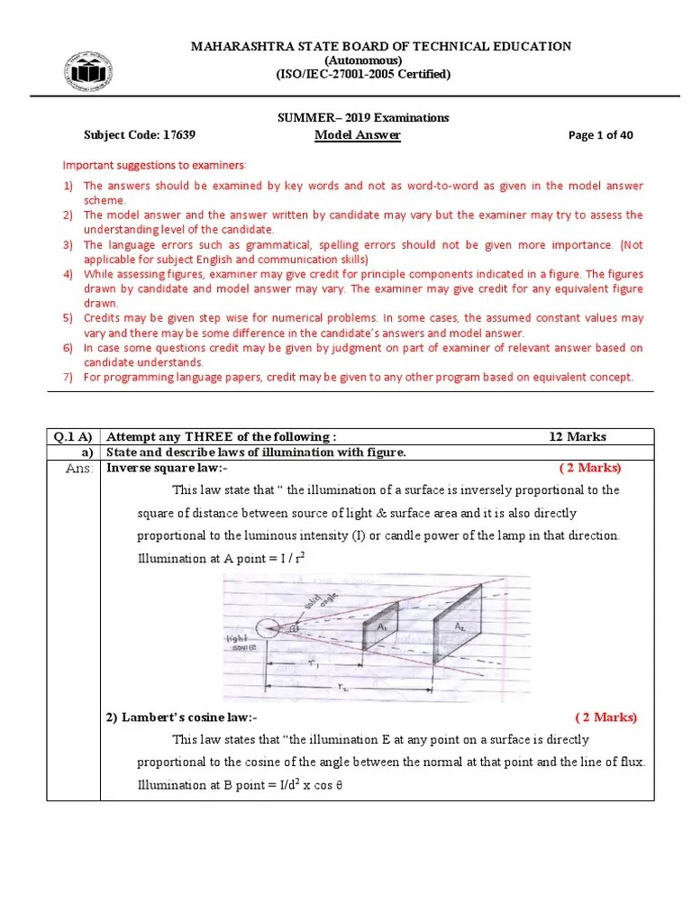 2019 Summer Model Answer Paper (Msbte Study Resources) | PDF | Lighting ...