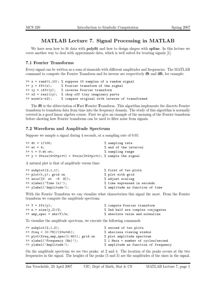 Signal Processing In MATLAB | PDF | Spectral Density | Fourier Transform