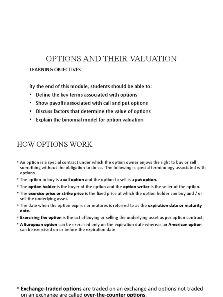 Options And Their Valuation | PDF | Option (Finance) | Put Option