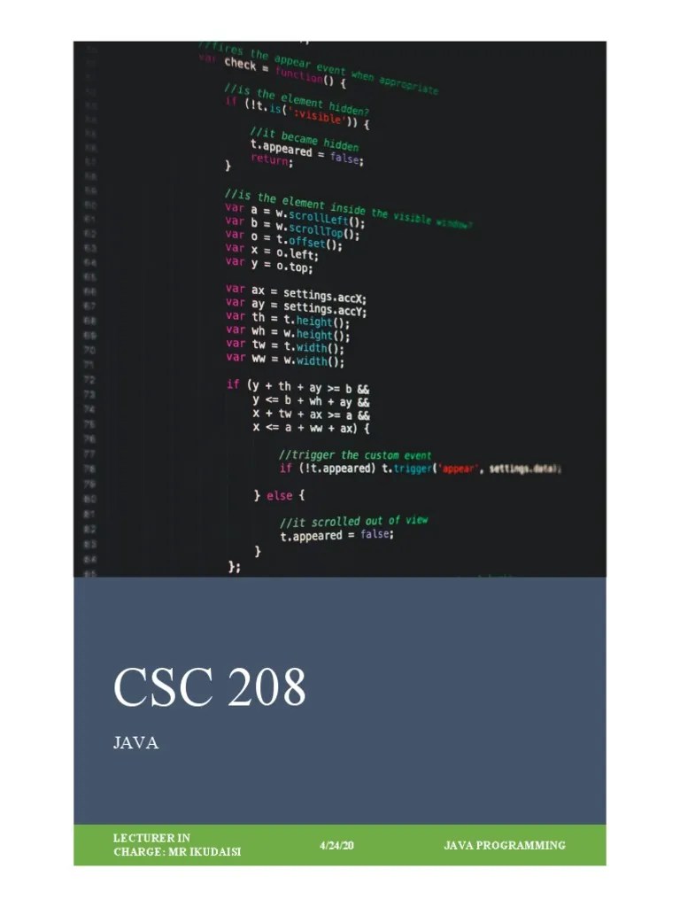 CSC 208 Java Programming | PDF | Method (Computer Programming) | Object ...