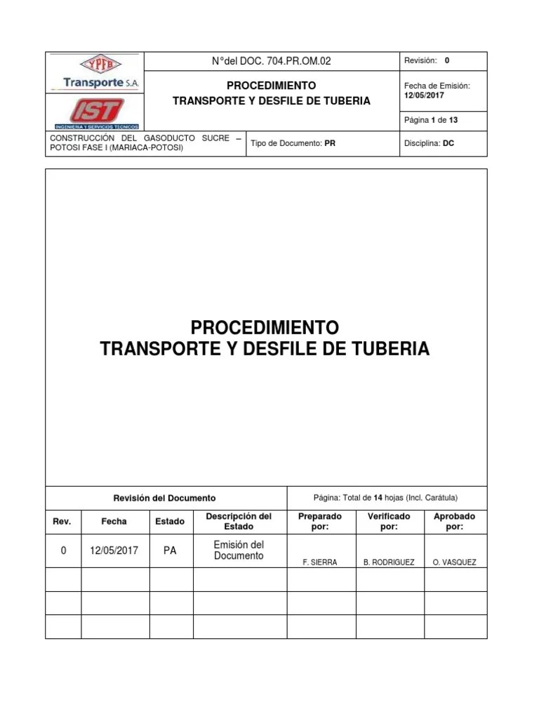 704.PR - OM.02 TRANSPORTE Y DESFILE DE TUBERIAS Rev.0 | PDF | Tubería ...