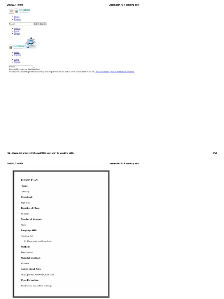 Lesson Plan FOR Speaking Skills | PDF | Second Language | Learning