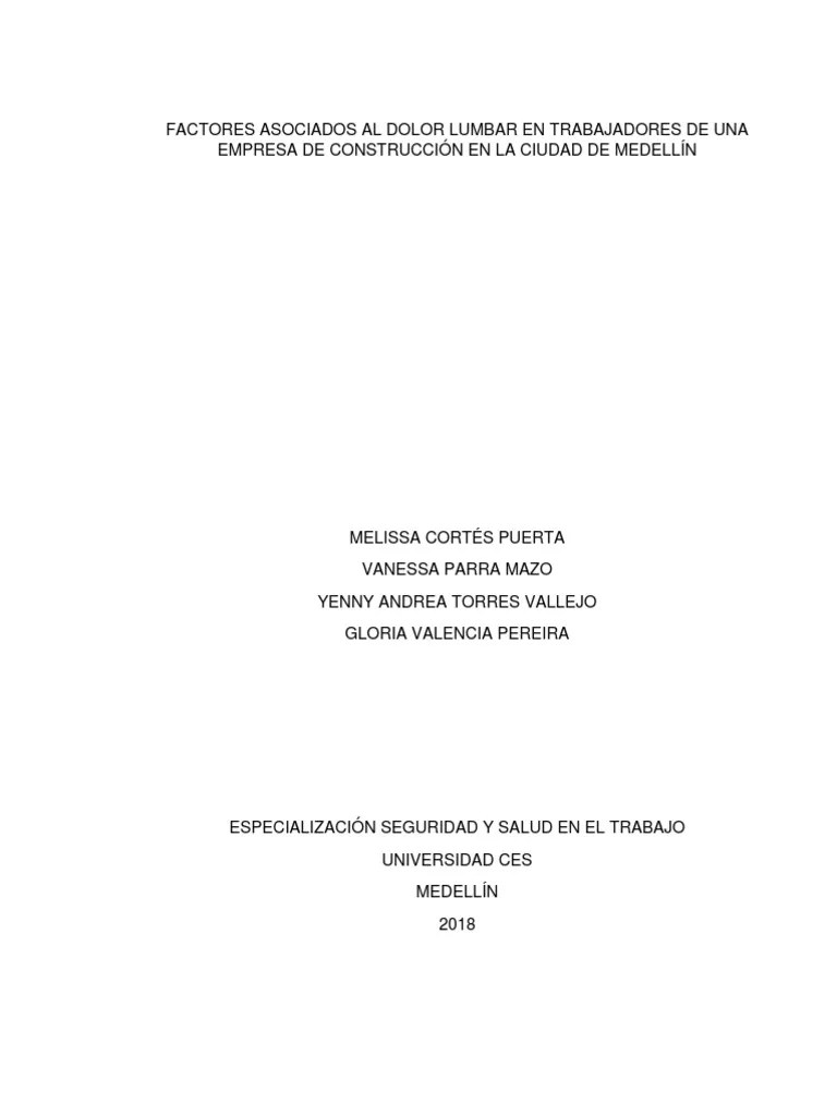 Factores Asociados Al Dolor Lumbar En Trabajadores De Una Empresa De ...