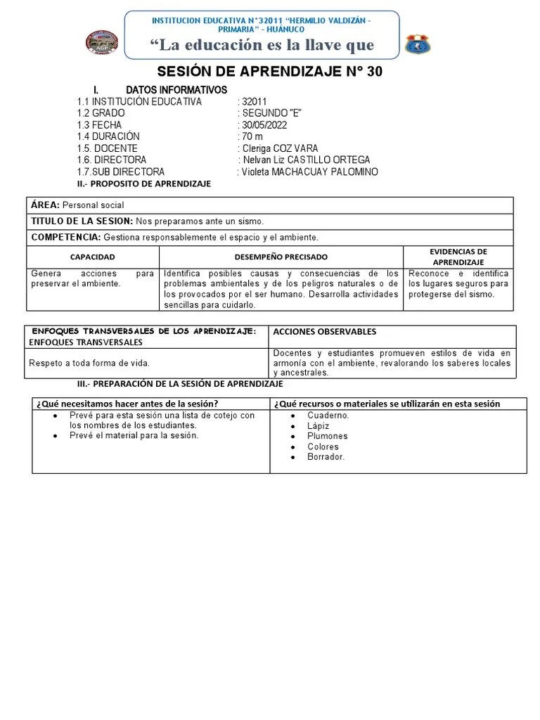 Sesión De Aprendizaje #30 Pers | PDF | Aprendizaje | Modificación De Comportamiento