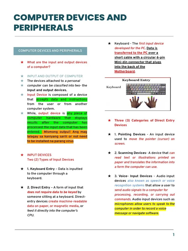 Computer Devices And Peripherals | PDF | Input/Output | Computer Keyboard