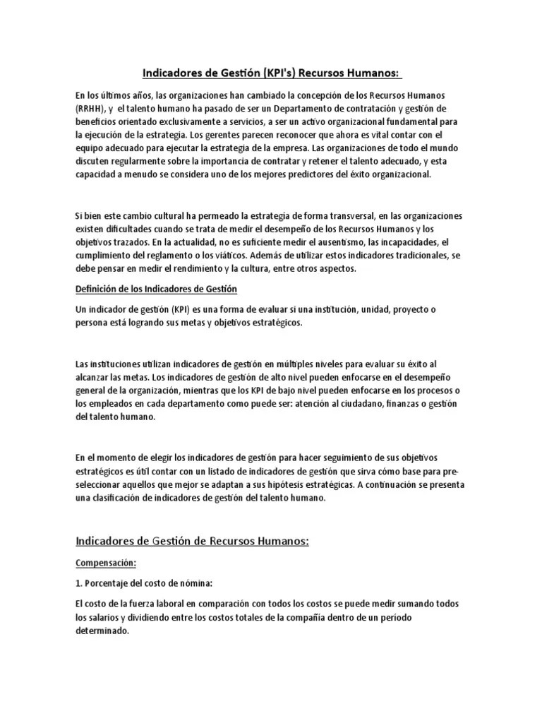 Indicadores De Gestión (KPIs) Recursos Humanos | PDF | Gestión De ...