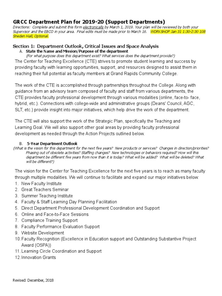 Cte Department Plan 20-21 | PDF | Mentorship | Goal