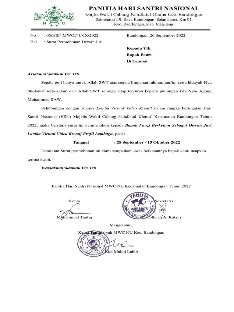 Surat Permohonan Dewan Juri | PDF