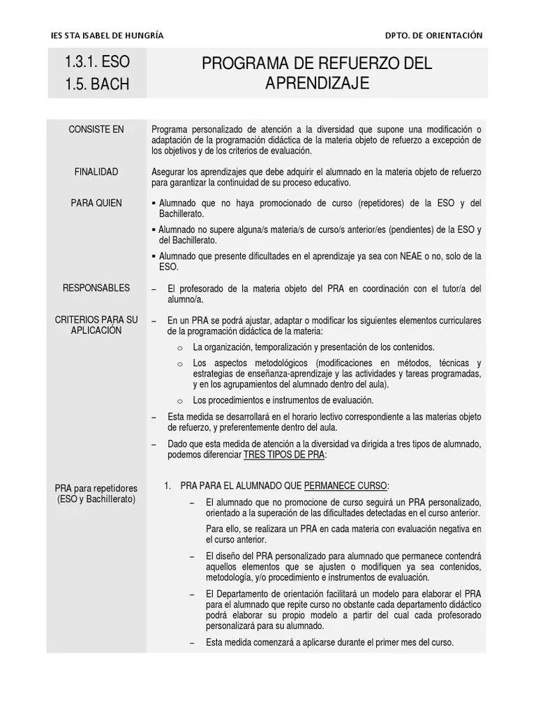 02 Programa De Refuerzo De Aprendizaje | PDF | Evaluación | Aprendizaje