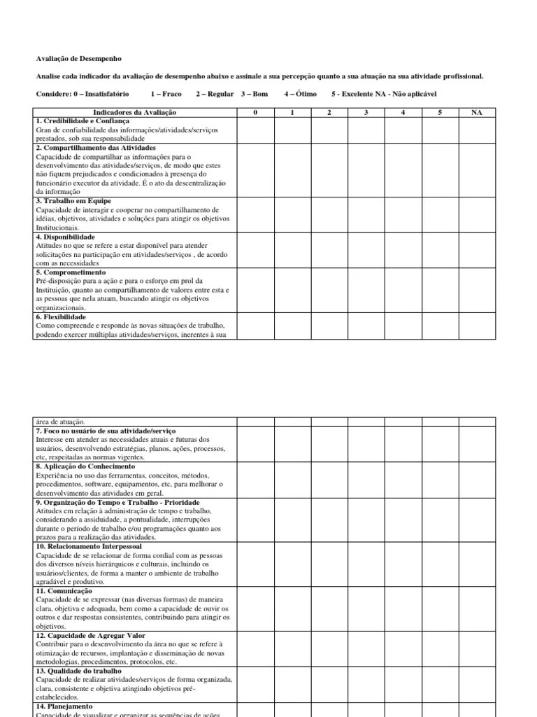 Formulário Avaliação De Desempenho | PDF | Desenvolvimento Profissional | Avaliação De Desempenho