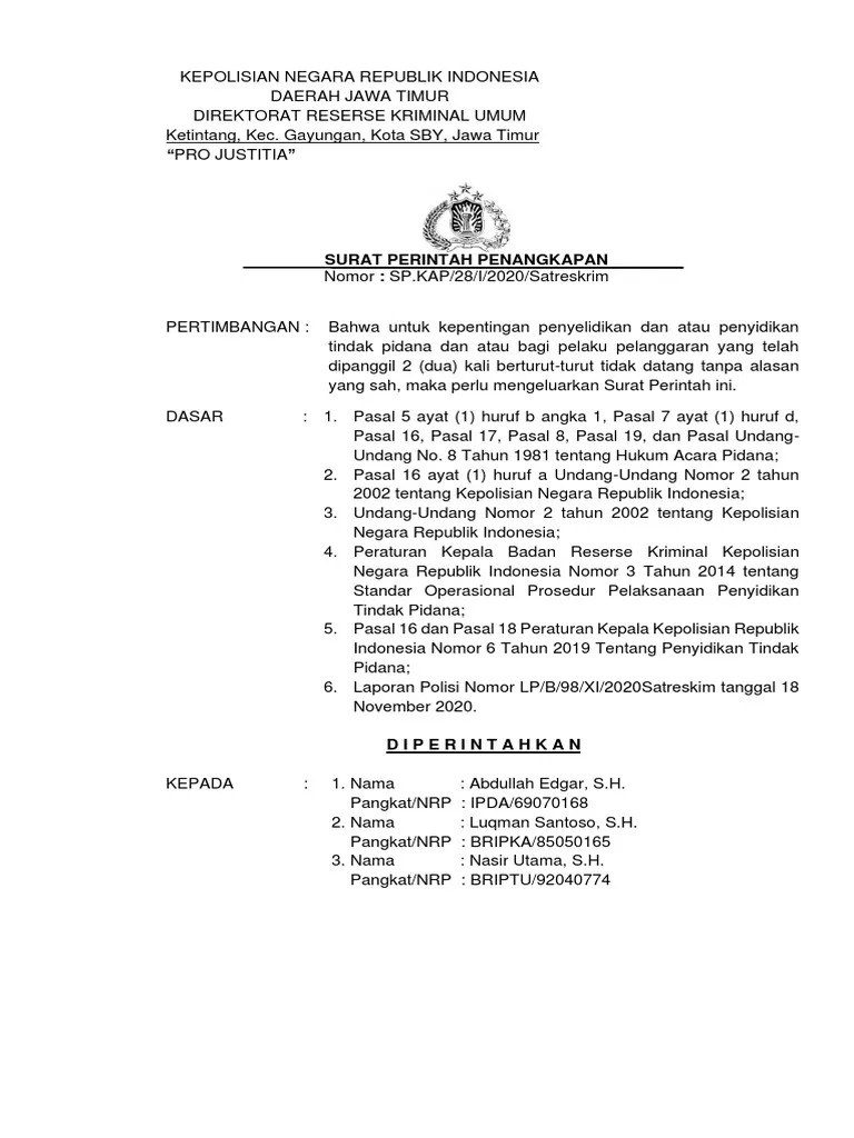 Surat Perintah Penangkapan | PDF