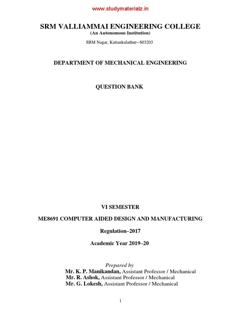 CAD/CAM VI Sem Question Bank | PDF