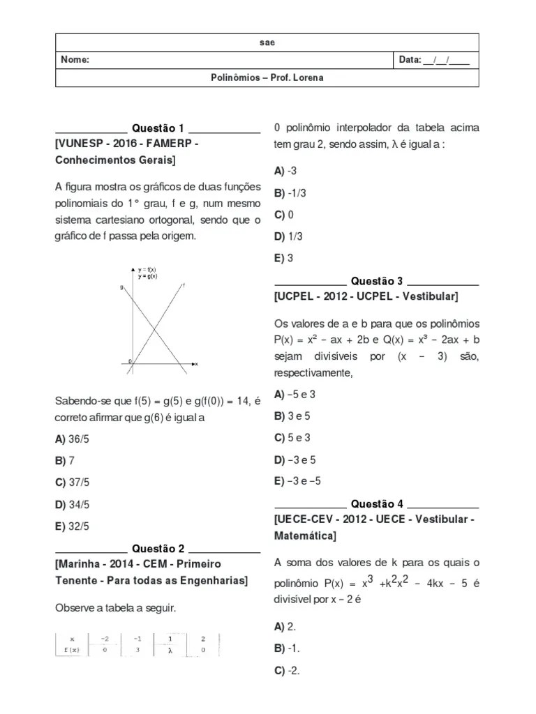 Polinômios | PDF | Álgebra | Álgebra Abstrata