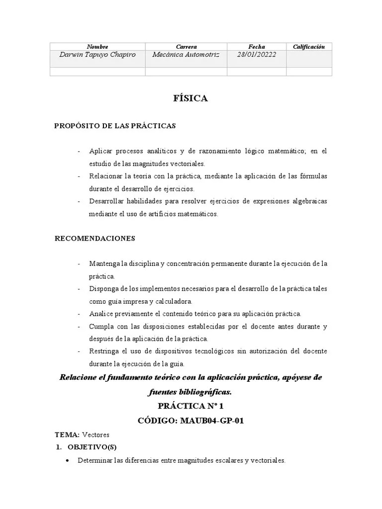 Vectores-Guia Practica-1 | Descargar Gratis PDF | Vector Euclidiano | Geometria Plana)