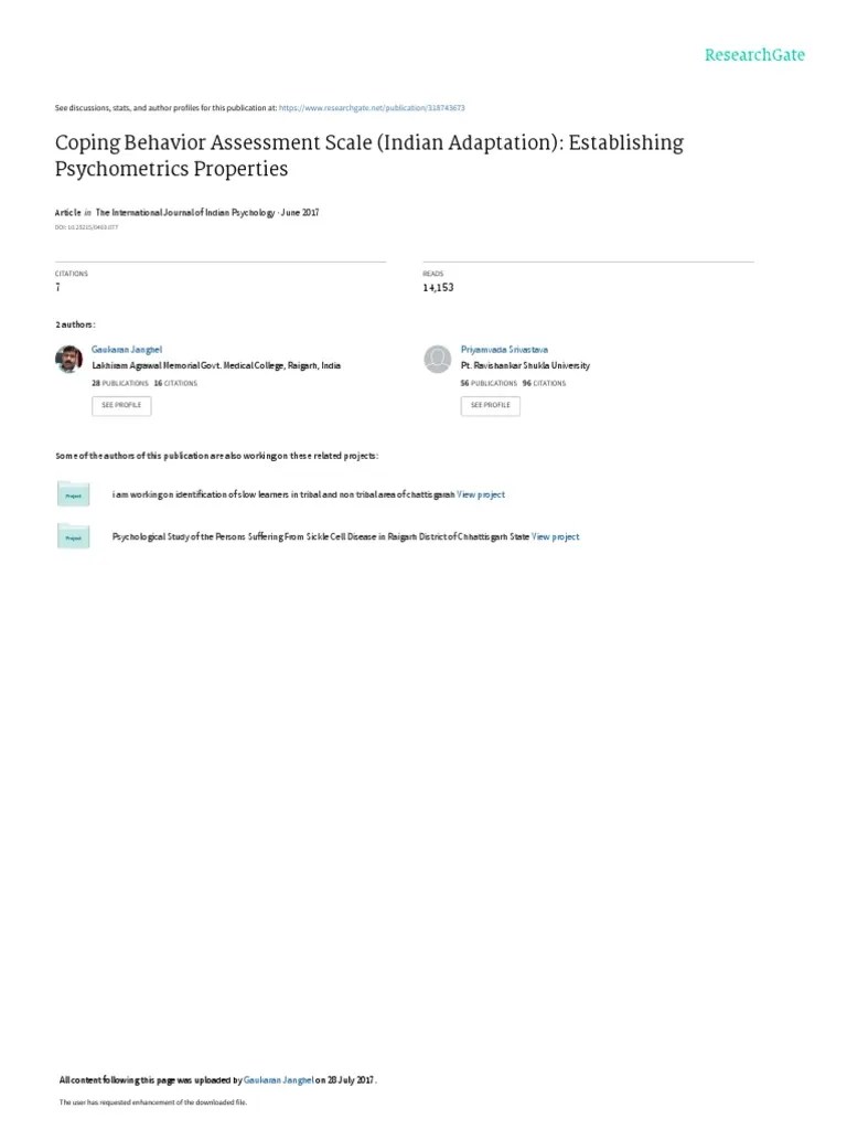 Coping Behavior Scale Psycho Matri | PDF | Validity (Statistics ...