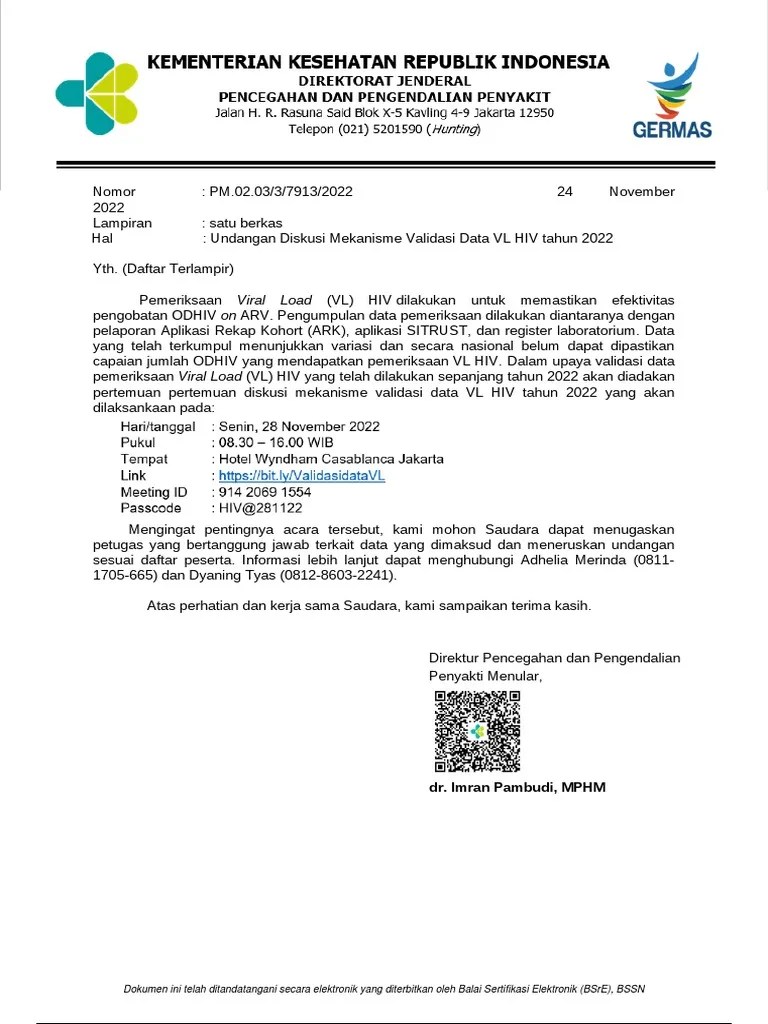 Undangan Diskusi Mekansme Validasi Data VL HIV Tahun 2022 - OK | PDF