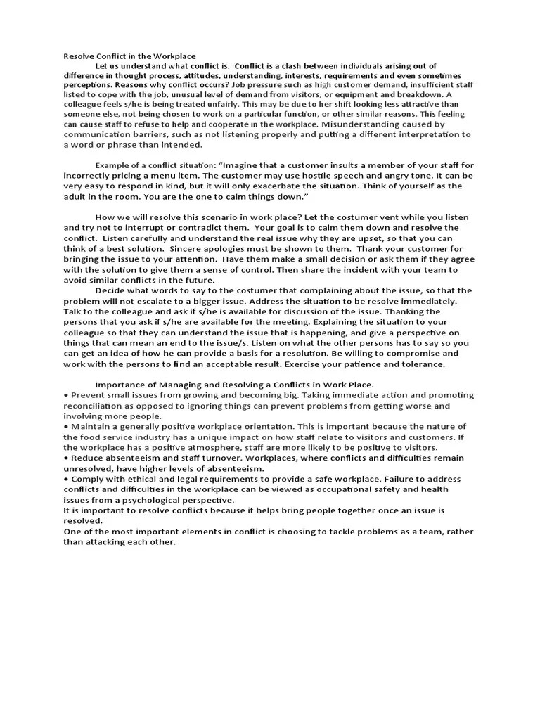 Resolve Conflict In The Workplace | PDF | Conflict Resolution | Social Psychology