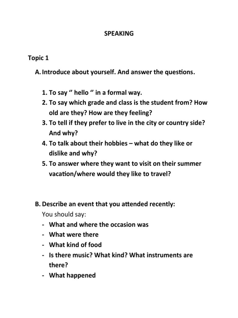 Achiever 6 Speaking Test Review | PDF