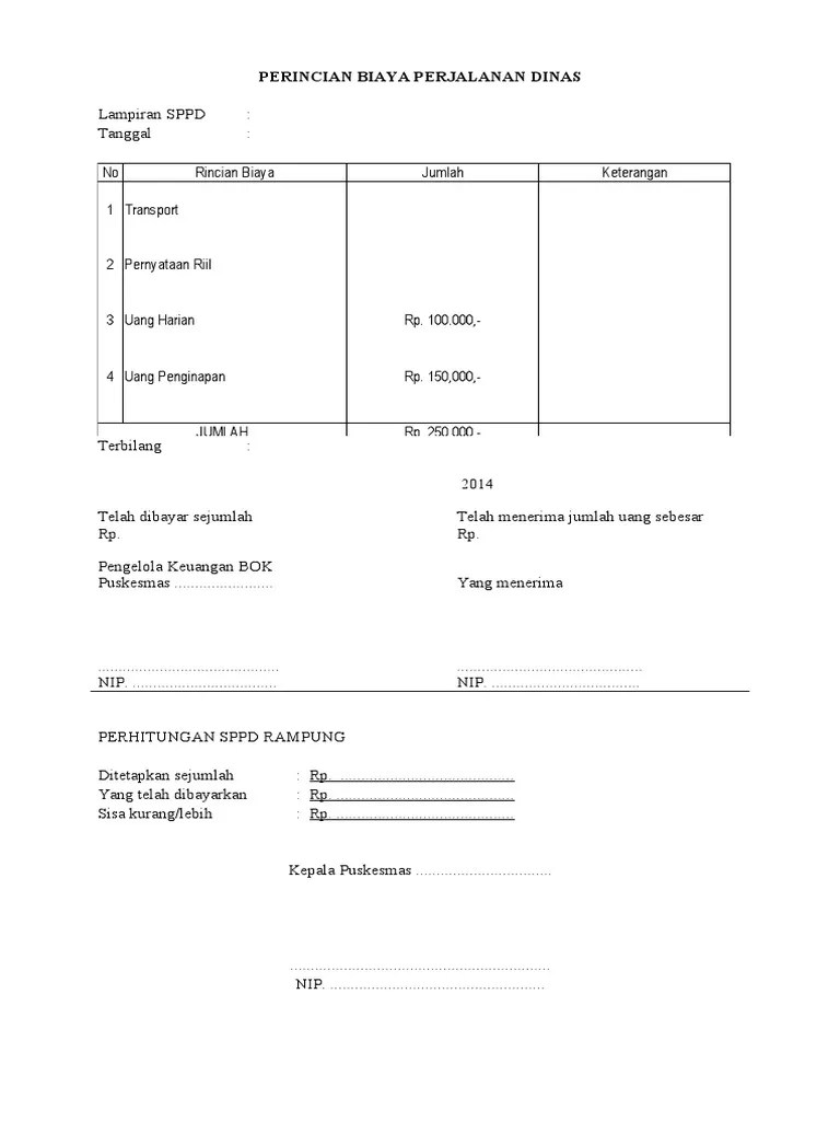 Perincian Biaya Perjalanan Dinas | PDF