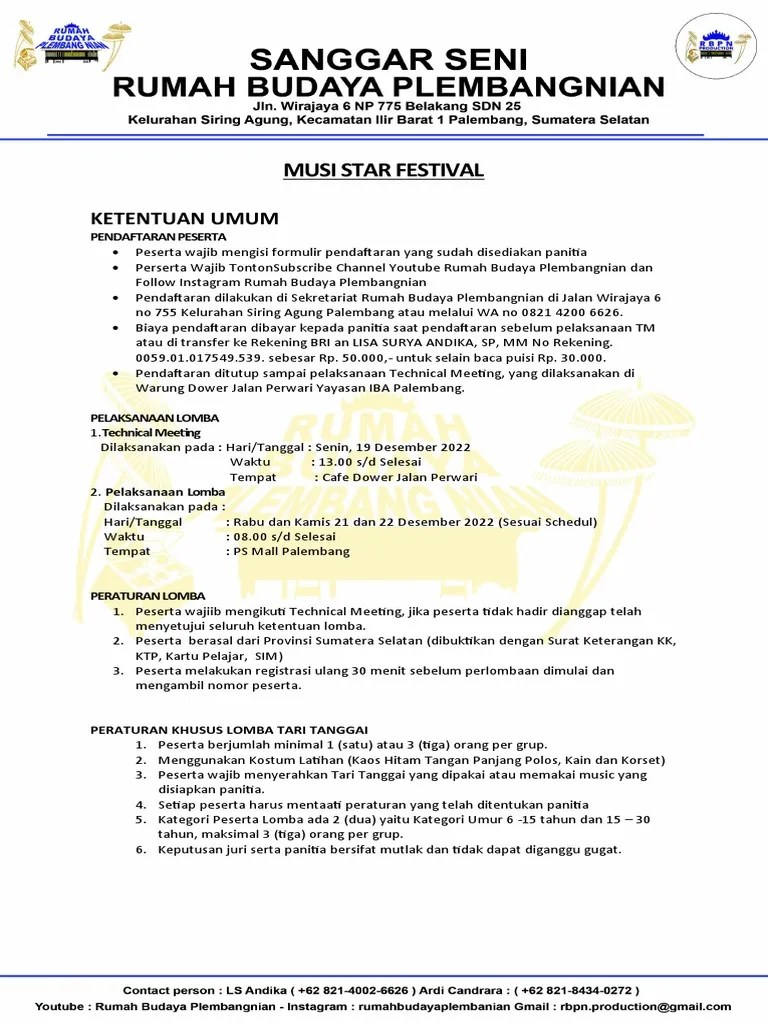 Ketentuan Lomba Musi Star Festival 2022 Pdf